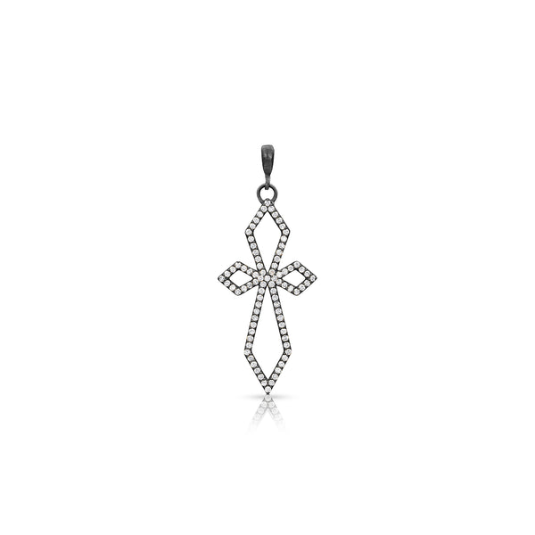 18k black gold delicate deco cross with white diamond pave <span class='visuallyhidden'>Call, text 323-404-2959 for shopping help.</span>